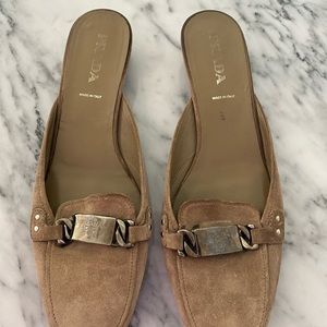Prada suede slip on, worn with metal buckle band